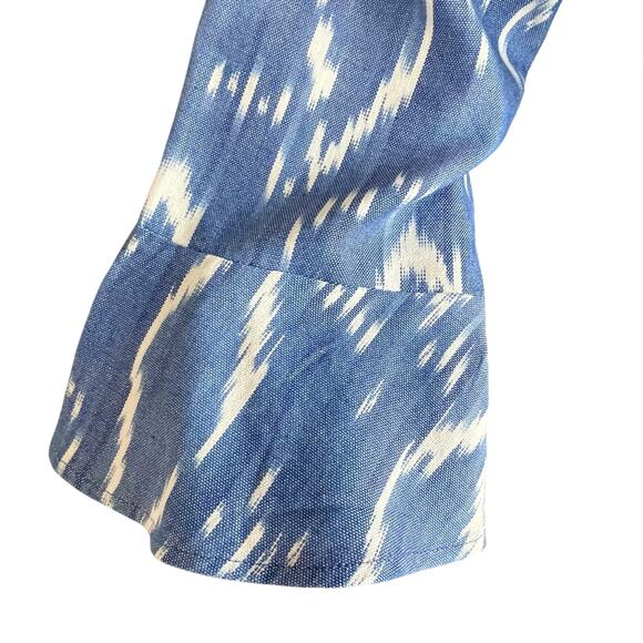 Reba Blue White Ikat Print Floral Embroidered Boho Top MEDIUM Peplum Western - Picture 4 of 10
